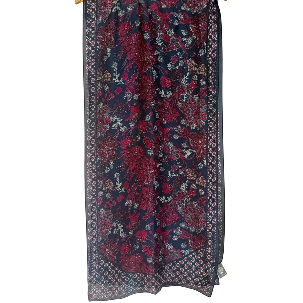 Vince Camuto Boho Floral Geometric Scarf Womens Navy Burgundy Hair Wrap Chic - Picture 2 of 8